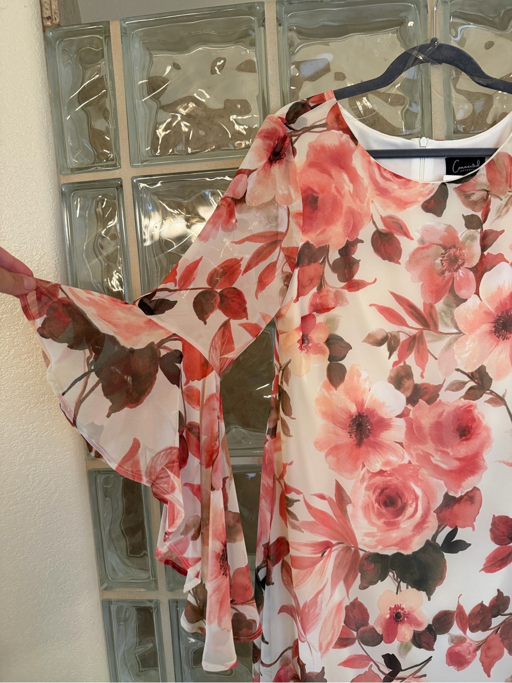 connected apparel Cream Tunic with Pink Floral Print and Bell Sleeves
